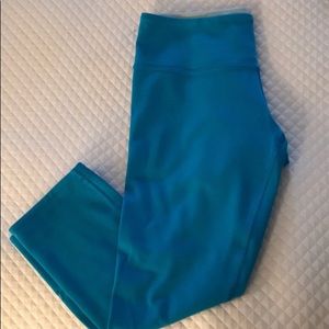 Reversible royal blue and light blue crop pants.